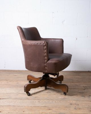 Vintage Hillcrest Tub Desk Office Chair Restored leather Upholstery 4