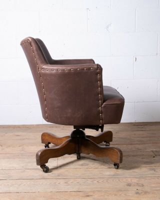Vintage Hillcrest Tub Desk Office Chair Restored leather Upholstery 5