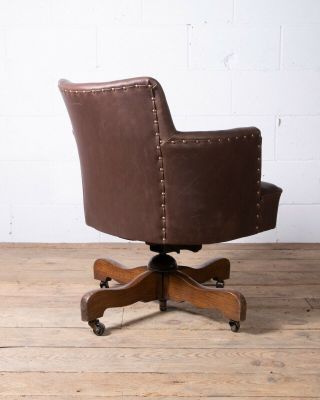 Vintage Hillcrest Tub Desk Office Chair Restored leather Upholstery 6