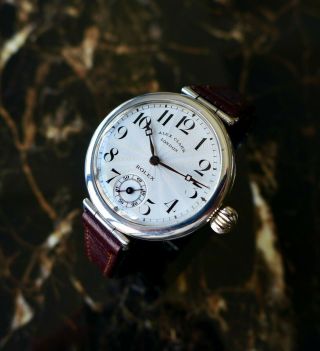 A RARE VINTAGE 1922 LARGE SIZE GENTS MILITARY ROLEX TRENCH WRISTWATCH IN SILVER 6