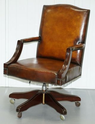 STUNNING VINTAGE 1960 ' S FULLY RESTORED AGED BROWN LEATHER DIRECTORS OFFICE CHAIR 4