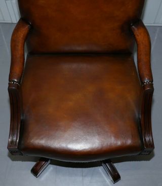 STUNNING VINTAGE 1960 ' S FULLY RESTORED AGED BROWN LEATHER DIRECTORS OFFICE CHAIR 5
