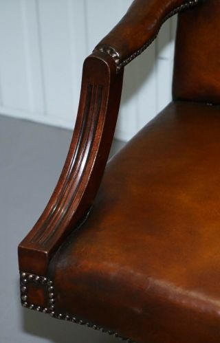 STUNNING VINTAGE 1960 ' S FULLY RESTORED AGED BROWN LEATHER DIRECTORS OFFICE CHAIR 6