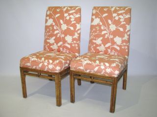 Set of 6 Vintage Ficks Reed Bamboo Dining Chairs Wth Upholstered Seats & Backs 3