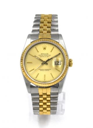 Vintage Gents Rolex Datejust 16233 Wristwatch Stainless Steel 18k Gold Box C1988