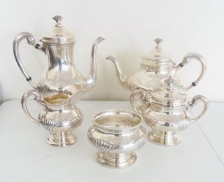 Vintage Tuttle Sterling Silver 5pc Hand Chased Onslow Tea Set 1835
