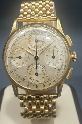 Vintage Universal Geneve Dato Compax Ref 12495 Cal 285 Gold Chronograph Watch