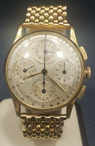 Vintage Universal Geneve Dato Compax Ref 12495 Cal 285 Gold Chronograph Watch 2