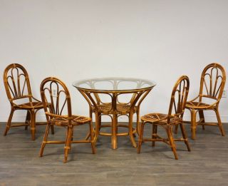 Vintage Bamboo Dining Room Table And Chairs 2