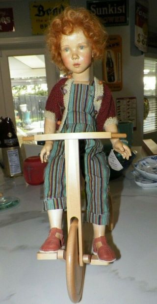 Vintage Regina Sandreuter Wooden Doll With Tricycle Ltd Ed 20 Red Head 17 "