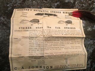 Vintage Johnson’s Automatic Striker Minnow Fishing Lure Antique Chicago Tackle 6