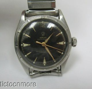 Vintage Rolex Oyster Perpetual Chronometer Watch Mens 6085 Black Dial 1950s