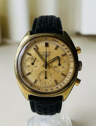 Very Rare,  Vintage & Old 1973 Heuer Gold Carrera 73655 Chronograph Men 