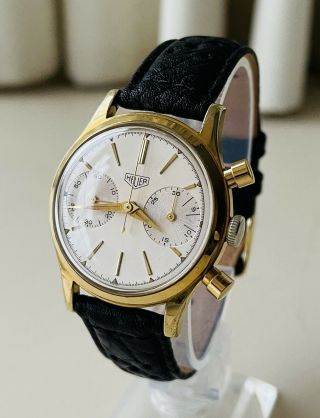 Rare Vintage Old 1956 Pre Heuer Carrera Ref 405 14k Gold Chronograph Men’s Watch