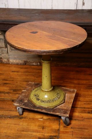 Vintage Toledo Uhl Cast Iron Base Industrial Dining Cafe Table Pedestal green 2