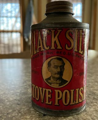 Vintage Black Silk Stove Polish Handy Oiler Tin Can Advertising Display Cone Top