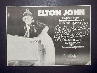 Elton John Pinball Wizard (tommy,  The Who) 1976 Small Poster Type Ad,  Advert