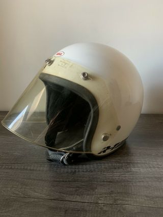 Vintage Bell R - T Motorcycle Racing Helmet With Visor White Size 7 3/4 Rat Rod