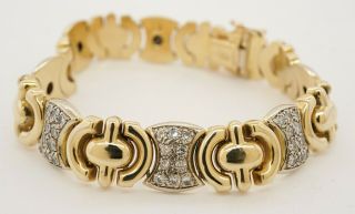 Italian Designer Vintage Heavy 14k Gold 3.  50ctw Vs Diamond Cluster Link Bracelet