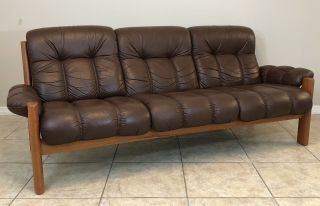 Vintage Ekornes Stressless Leather Sofa Couch ‘montana’ Model Teak Wood Mcm