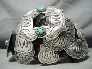 Hand Tooled Vintage Navajo Spiderweb Turquoise Sterling Silver Concho Belt