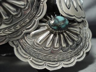HAND TOOLED VINTAGE NAVAJO SPIDERWEB TURQUOISE STERLING SILVER CONCHO BELT 3