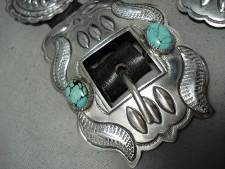 HAND TOOLED VINTAGE NAVAJO SPIDERWEB TURQUOISE STERLING SILVER CONCHO BELT 6
