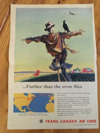 1955 Canada Canadian Ad Tca Trans Canada Air Lines Airways The Crow Flies