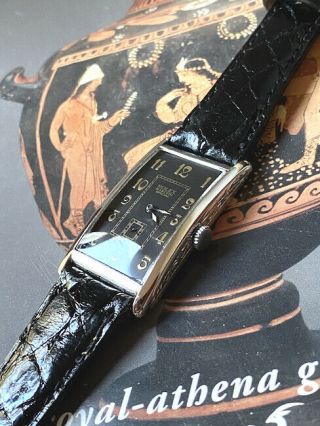 Vintage Huge Rolex Marc.  Special Rectangle 1930 Mens Watch Black Dial - Restored