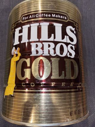 Vintage Hills Bros Gold Coffee Tin.  39 Oz.  Empty