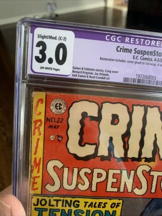Vintage 1954 EC COMICS Crime Suspenstories 22 CGC Restored 3.  0 Classic Cover 2