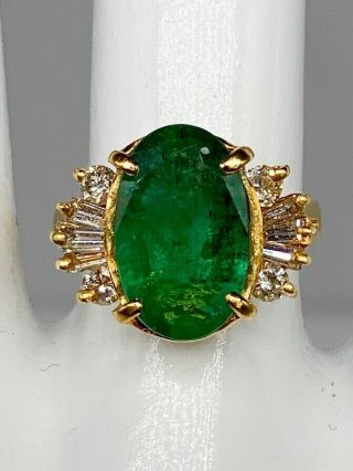 Vintage $10,  000 7ct Colombian Emerald 1ct Vs H Diamond 18k Yellow Gold Ring 6g