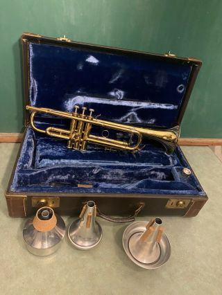 Vtg 1950s Bach York Stradivarius Trumpet W/ Case Mutes & Mouthpiece