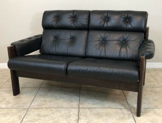 Vtg Ekornes Stressless Leather Loveseat Sofa Couch ‘Amigo’ Model Wood MCM Norway 2
