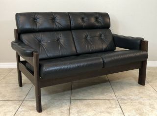 Vtg Ekornes Stressless Leather Loveseat Sofa Couch ‘Amigo’ Model Wood MCM Norway 3