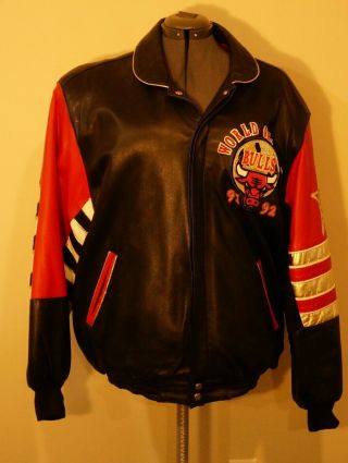 Chicago Bulls Vintage Leather Jacket Made By Jeff Hamilton Size Large 90 