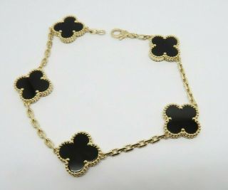 Van Cleef & Arpels Vintage Alhambra 5 Onyx Motifs In 18k Yellow Gold Bracelet