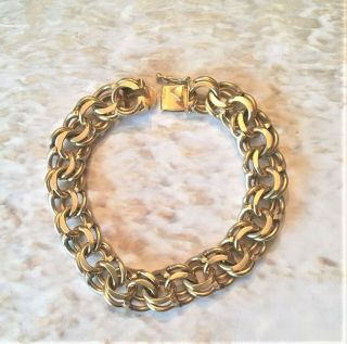 Vintage 14k Gold Double Link Charm Bracelet 51.  029 Gm 7.  75 " L 1/2 " W