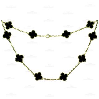Van Cleef & Arpels Vintage Alhambra 10 Motif Black Onyx Necklace Pouch Papers