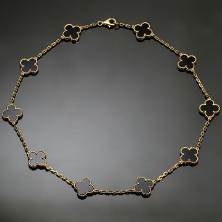 VAN CLEEF & ARPELS Vintage Alhambra 10 Motif Black Onyx Necklace Pouch Papers 2