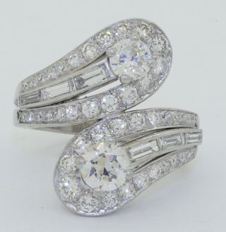 Vintage 1950s Heavy Platinum 3.  36ctw Vs Diamond Cluster Cocktail Ring Size 6.  75