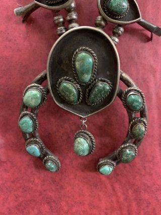 Heavy Vintage NAVAJO Sterling Silver & Turquoise SQUASH BLOSSOM Necklace 24inche 2