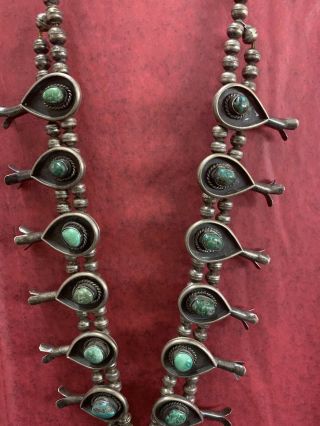 Heavy Vintage NAVAJO Sterling Silver & Turquoise SQUASH BLOSSOM Necklace 24inche 4