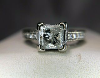 Vintage Style 14k White Gold Princess Cut Diamond Engagement Ring 1.  75 Ct