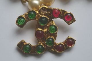 Auth CHANEL Vintage Long Pearl Necklace / Belt with Gripoix CC Detail 5