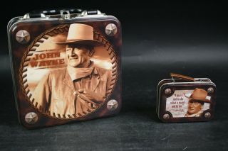 Set Of 2 John Wayne Old School Movie Promo Square Tin Lunchbox Collectables