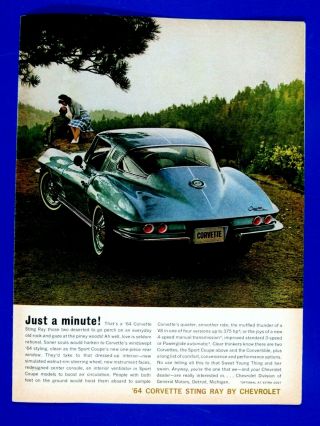 1964 Chevrolet Corvette Sting Ray Fastback Just A Minute Ad 8.  5 X 11 "