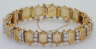 Designer Vintage Heavy 18k 2 - Tone Gold Italy 3.  0ctw Vs1/f Diamond Link Bracelet