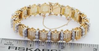 Designer vintage heavy 18K 2 - tone gold Italy 3.  0CTW VS1/F diamond link bracelet 2