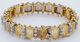 Designer vintage heavy 18K 2 - tone gold Italy 3.  0CTW VS1/F diamond link bracelet 4
